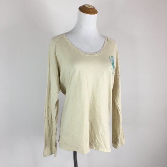 THE NORTH FACE Standard Fit Beige with Green Blue Logo Print Long Sleeve Shirt - Picture 1 of 11